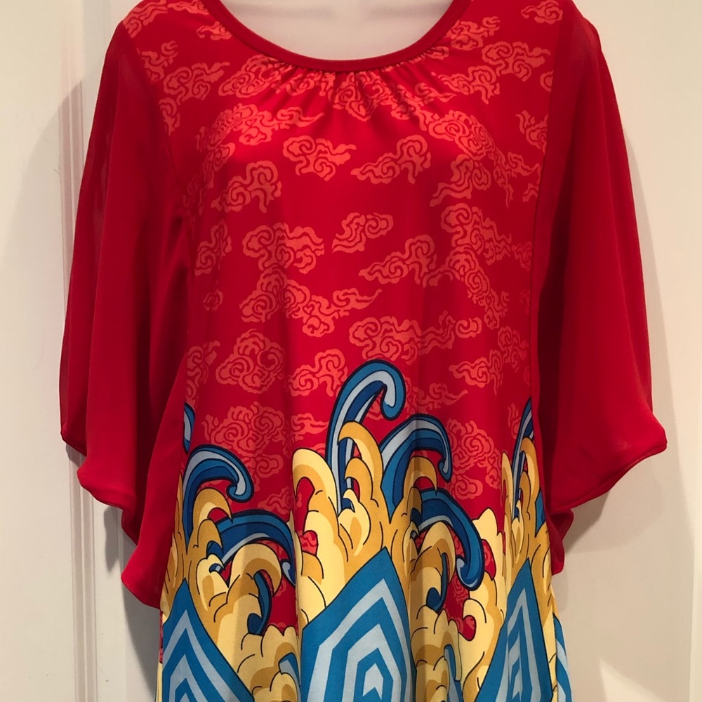 Very Vollbrach  Red Bat Wing Tunic Size M